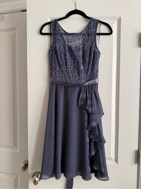 Sleeveless Lace Bodice Midi Dress in Slate Blu, XS
